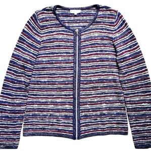 M Northern Reflections Zipper Carsigan Sparkle Blue and Red STRIPE Sweater